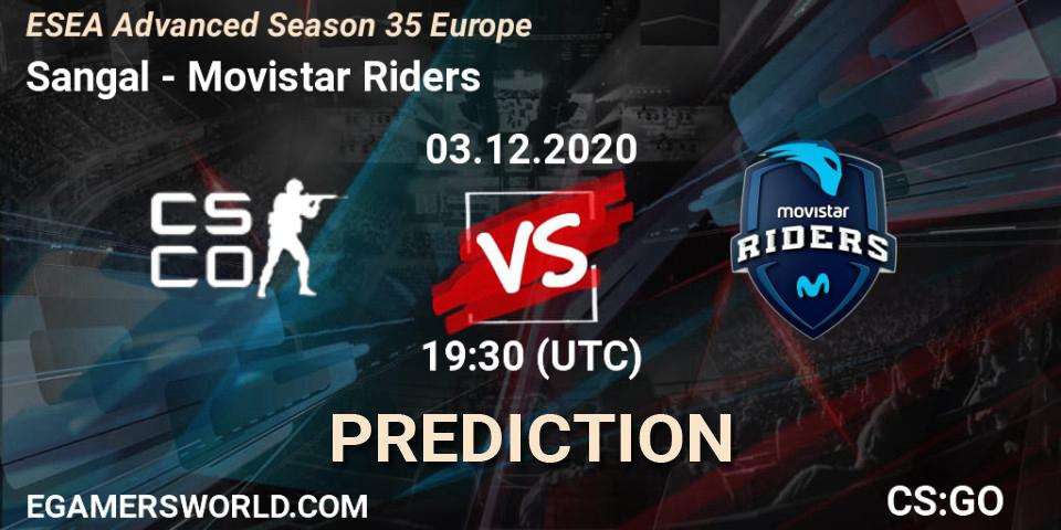 Pronósticos Sangal - Movistar Riders. 03.12.2020 at 15:15. ESEA Advanced Season 35 Europe - Counter-Strike (CS2)