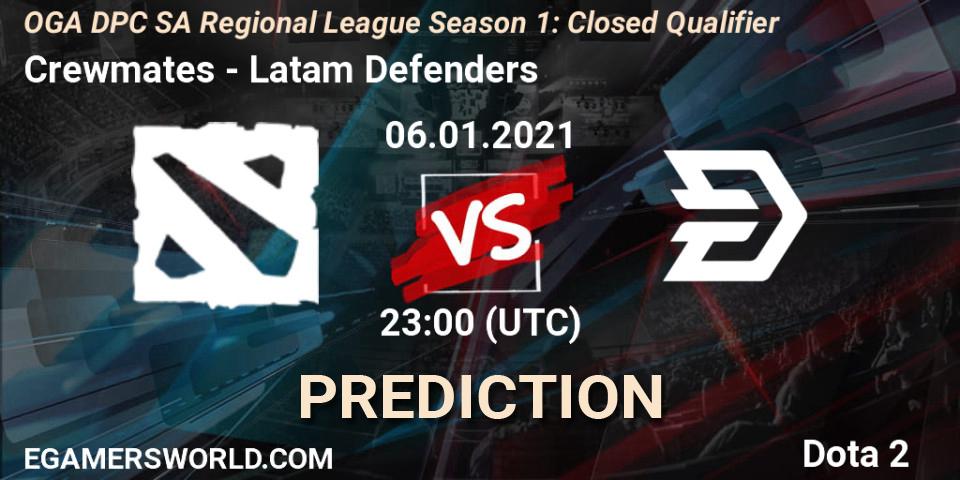 Pronósticos Crewmates - Latam Defenders. 06.01.2021 at 23:00. DPC 2021: Season 1 - South America Closed Qualifier - Dota 2