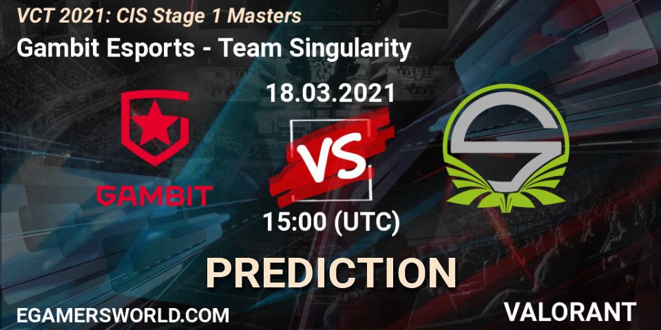 Pronósticos Gambit Esports - Team Singularity. 18.03.2021 at 15:00. VCT 2021: CIS Stage 1 Masters - VALORANT