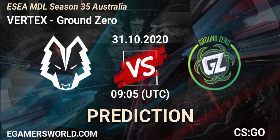 Pronósticos VERTEX - Ground Zero. 31.10.2020 at 07:05. ESEA MDL Season 35 Australia - Counter-Strike (CS2)