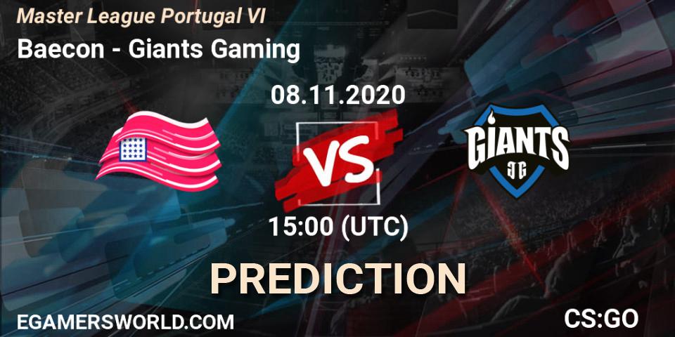 Pronósticos Baecon - Giants Gaming. 08.11.2020 at 15:00. Master League Portugal VI - Counter-Strike (CS2)