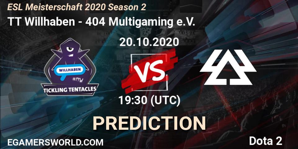 Pronósticos TT Willhaben - 404 Multigaming e.V.. 20.10.2020 at 19:24. ESL Meisterschaft 2020 Season 2 - Dota 2
