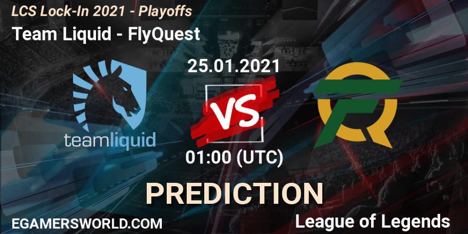 Pronósticos Team Liquid - FlyQuest. 24.01.2021 at 22:40. LCS Lock-In 2021 - Playoffs - LoL