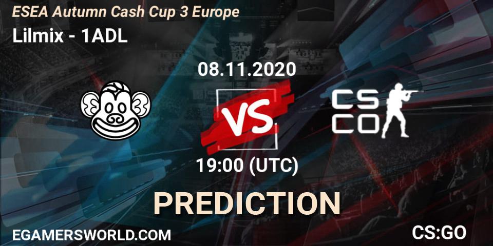 Pronósticos Lilmix - 1ADL. 08.11.2020 at 19:00. ESEA Autumn Cash Cup 3 Europe - Counter-Strike (CS2)
