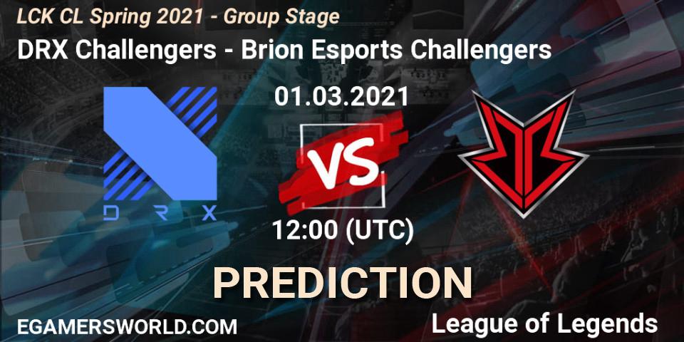 Pronósticos DRX Challengers - Brion Esports Challengers. 01.03.2021 at 12:30. LCK CL Spring 2021 - Group Stage - LoL
