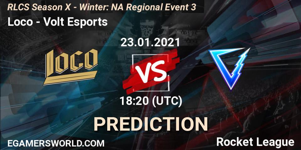 Pronósticos Loco - Volt Esports. 23.01.2021 at 19:20. RLCS Season X - Winter: NA Regional Event 3 - Rocket League