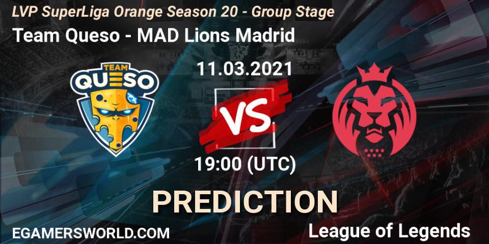 Pronósticos Team Queso - MAD Lions Madrid. 11.03.2021 at 20:00. LVP SuperLiga Orange Season 20 - Group Stage - LoL