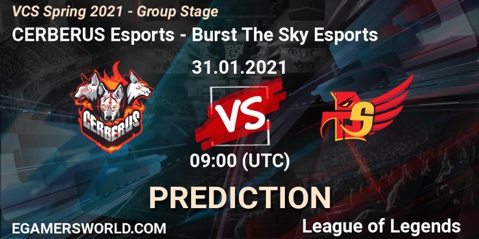 Pronósticos CERBERUS Esports - Burst The Sky Esports. 31.01.2021 at 10:12. VCS Spring 2021 - Group Stage - LoL