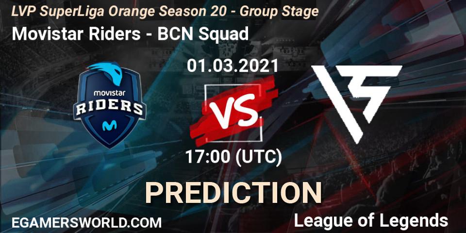 Pronósticos Movistar Riders - BCN Squad. 01.03.2021 at 17:00. LVP SuperLiga Orange Season 20 - Group Stage - LoL