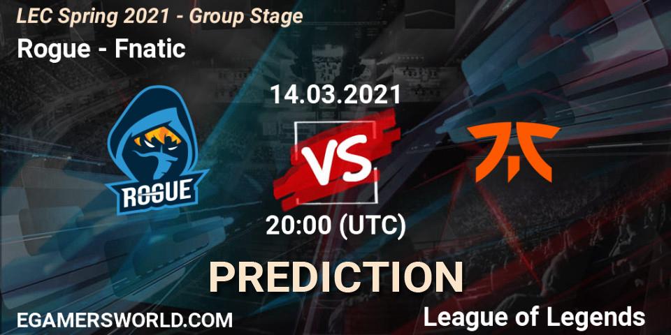 Pronósticos Rogue - Fnatic. 14.03.2021 at 20:15. LEC Spring 2021 - Group Stage - LoL