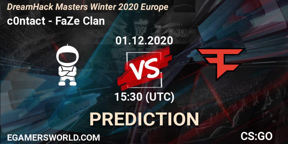 Pronósticos c0ntact - FaZe Clan. 01.12.2020 at 15:30. DreamHack Masters Winter 2020 Europe - Counter-Strike (CS2)