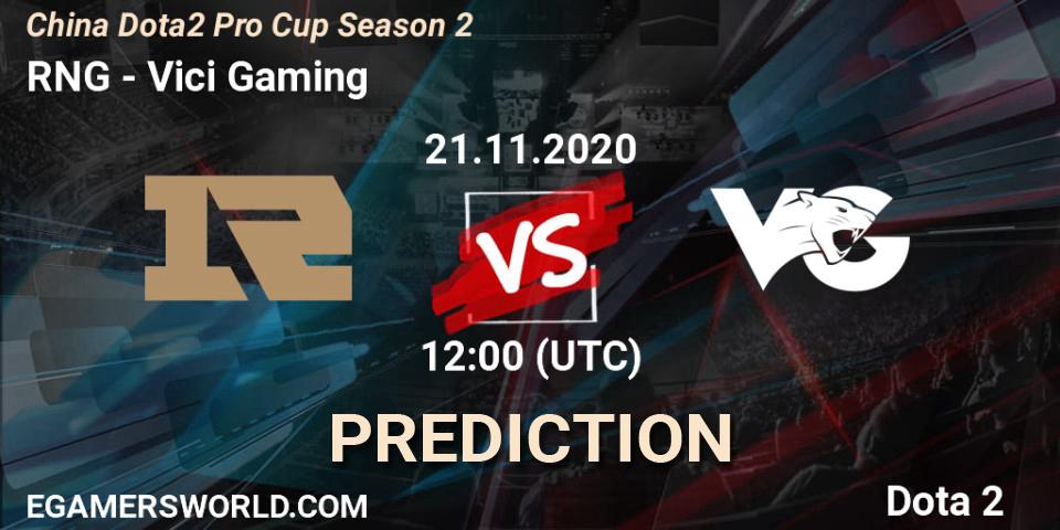 Pronósticos RNG - Vici Gaming. 21.11.2020 at 11:45. China Dota2 Pro Cup Season 2 - Dota 2