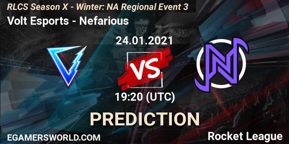 Pronósticos Volt Esports - Nefarious. 24.01.2021 at 19:20. RLCS Season X - Winter: NA Regional Event 3 - Rocket League
