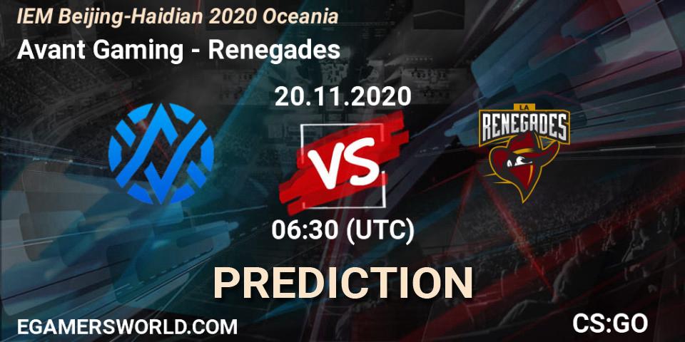 Pronósticos Avant Gaming - Renegades. 20.11.20. IEM Beijing-Haidian 2020 Oceania - CS2 (CS:GO)