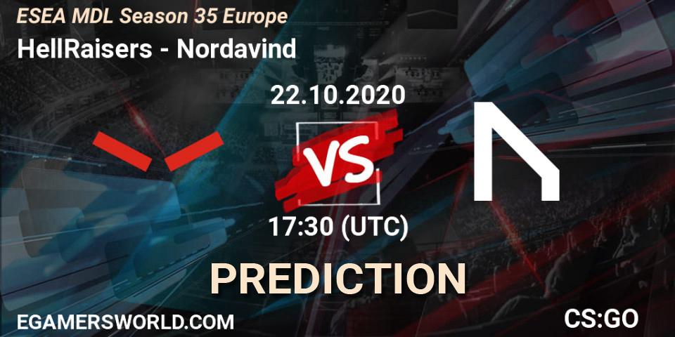 Pronósticos HellRaisers - Nordavind. 22.10.2020 at 17:35. ESEA MDL Season 35 Europe - Counter-Strike (CS2)