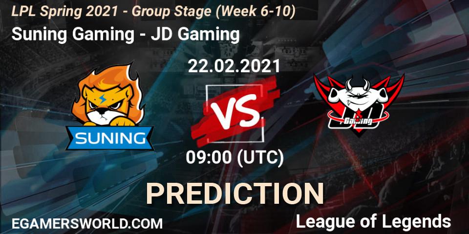 Pronósticos Suning Gaming - JD Gaming. 22.02.2021 at 09:00. LPL Spring 2021 - Group Stage (Week 6-10) - LoL