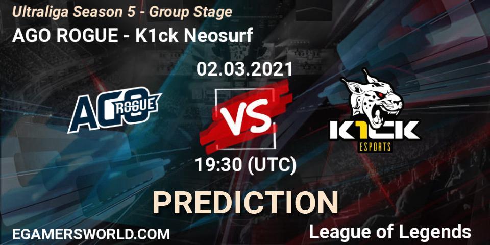 Pronósticos AGO ROGUE - K1ck Neosurf. 02.03.2021 at 19:30. Ultraliga Season 5 - Group Stage - LoL