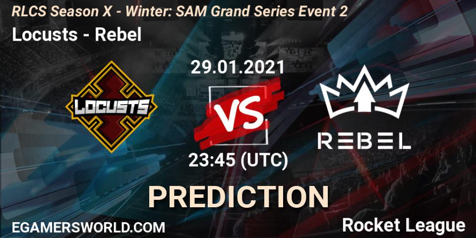Pronósticos Locusts - Rebel. 29.01.2021 at 23:45. RLCS Season X - Winter: SAM Grand Series Event 2 - Rocket League