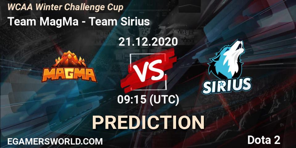 Pronósticos Team MagMa - Team Sirius. 21.12.20. WCAA Winter Challenge Cup - Dota 2