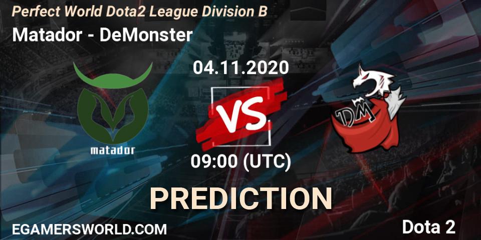 Pronósticos Matador - DeMonster. 04.11.20. Perfect World Dota2 League Division B - Dota 2