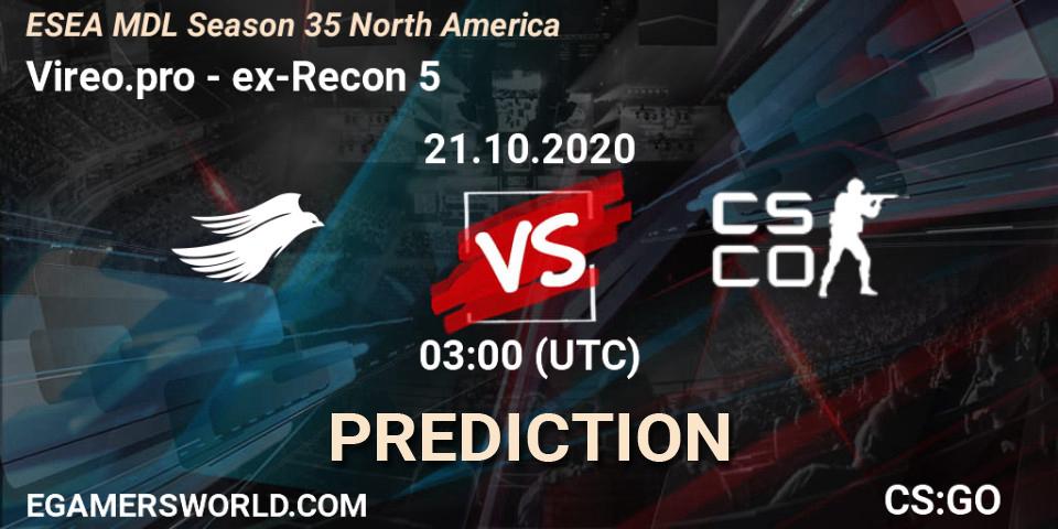 Pronósticos Vireo.pro - ex-Recon 5. 21.10.2020 at 03:00. ESEA MDL Season 35 North America - Counter-Strike (CS2)