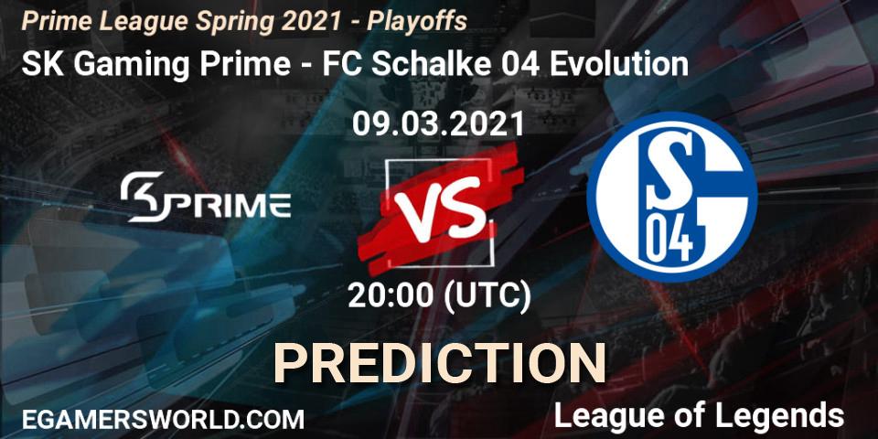 Pronósticos SK Gaming Prime - FC Schalke 04 Evolution. 09.03.2021 at 20:00. Prime League Spring 2021 - Playoffs - LoL