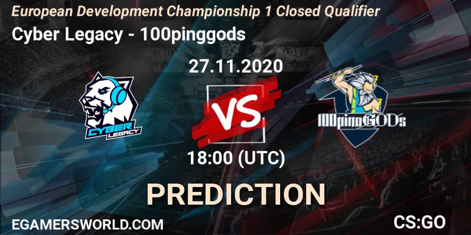 Pronósticos Cyber Legacy - 100pinggods. 27.11.2020 at 17:20. European Development Championship 1 Closed Qualifier - Counter-Strike (CS2)