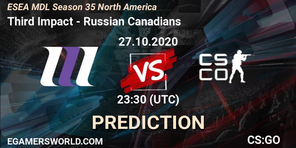 Pronósticos Third Impact - Russian Canadians. 28.10.2020 at 00:30. ESEA MDL Season 35 North America - Counter-Strike (CS2)