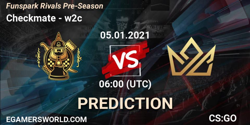 Pronósticos Checkmate - w2c. 05.01.2021 at 06:00. Funspark Rivals Pre-Season - Counter-Strike (CS2)