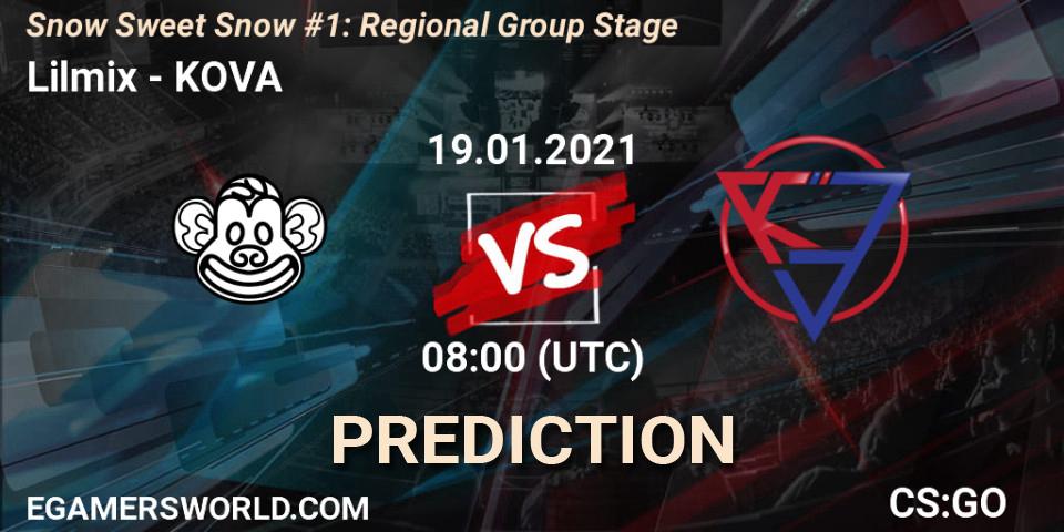 Pronósticos Lilmix - KOVA. 19.01.2021 at 08:00. Snow Sweet Snow #1: Regional Group Stage - Counter-Strike (CS2)