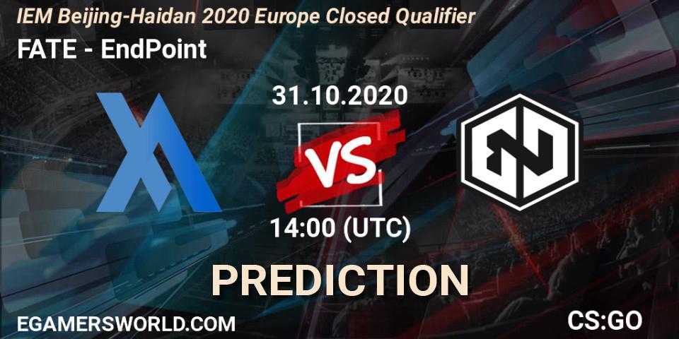 Pronósticos FATE - EndPoint. 31.10.2020 at 14:20. IEM Beijing-Haidian 2020 Europe Closed Qualifier - Counter-Strike (CS2)