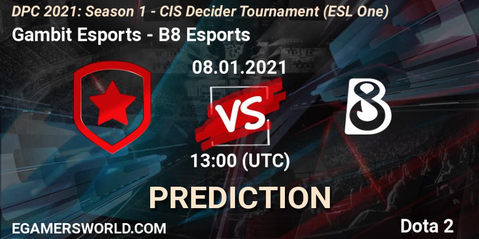 Pronósticos Gambit Esports - B8 Esports. 08.01.21. DPC 2021: Season 1 - CIS Decider Tournament (ESL One) - Dota 2