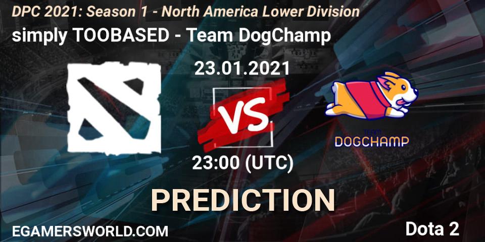 Pronósticos simply TOOBASED - Team DogChamp. 23.01.2021 at 23:47. DPC 2021: Season 1 - North America Lower Division - Dota 2