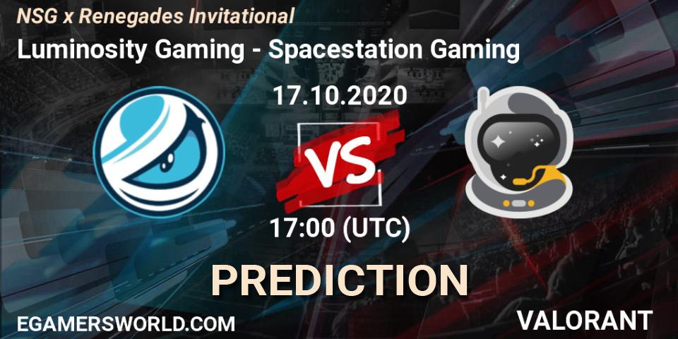 Pronósticos Luminosity Gaming - Spacestation Gaming. 17.10.2020 at 17:00. NSG x Renegades Invitational - VALORANT