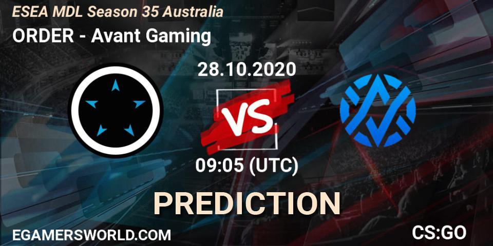 Pronósticos ORDER - Avant Gaming. 28.10.20. ESEA MDL Season 35 Australia - CS2 (CS:GO)