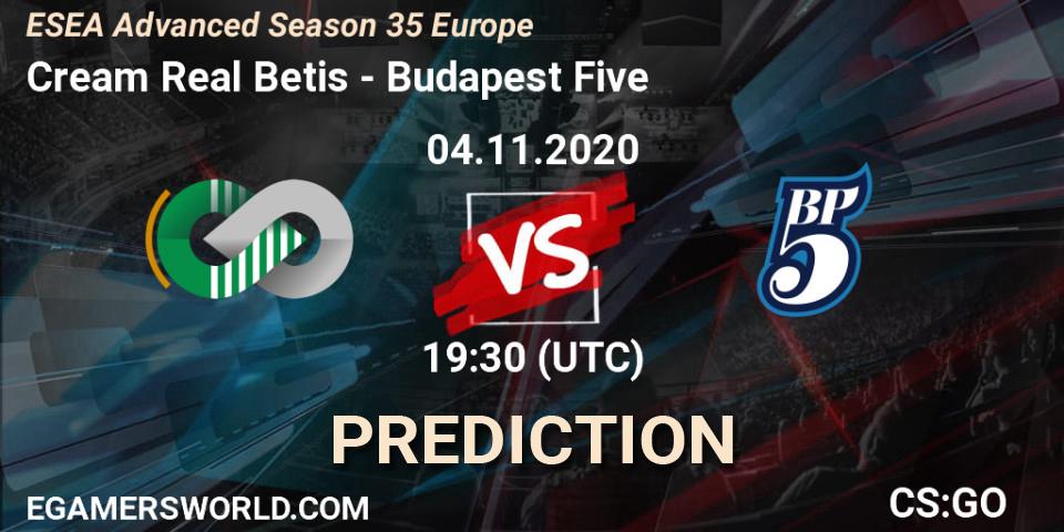 Pronósticos Cream Real Betis - Budapest Five. 04.11.20. ESEA Advanced Season 35 Europe - CS2 (CS:GO)