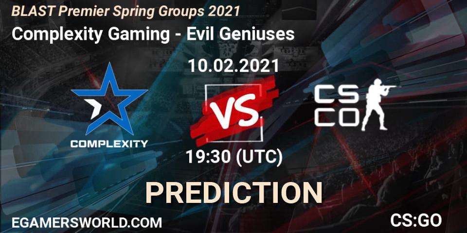 Pronósticos Complexity Gaming - Evil Geniuses. 10.02.21. BLAST Premier Spring Groups 2021 - CS2 (CS:GO)