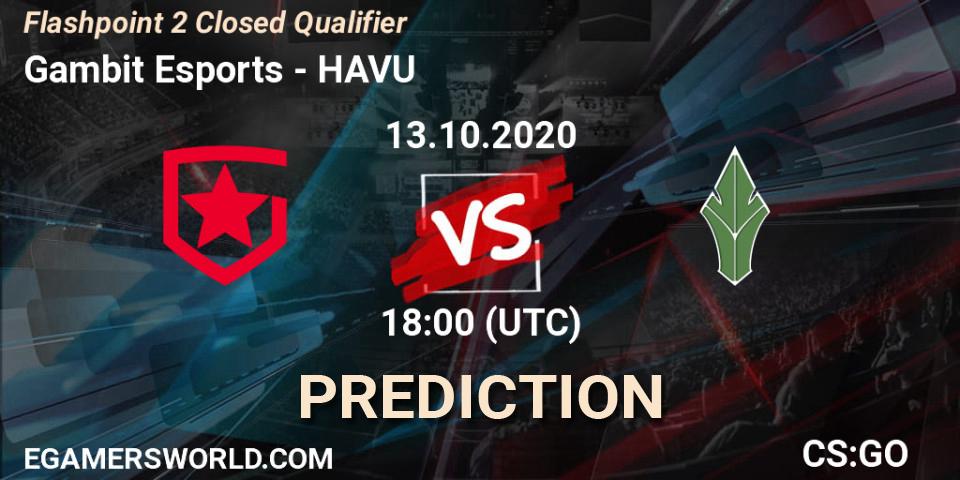 Pronósticos Gambit Esports - HAVU. 13.10.2020 at 18:10. Flashpoint 2 Closed Qualifier - Counter-Strike (CS2)