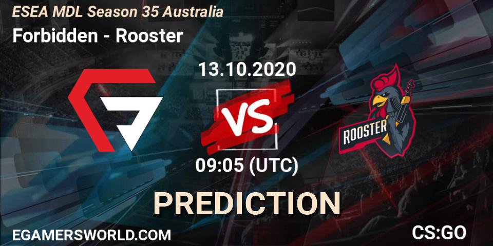 Pronósticos Forbidden - Rooster. 13.10.2020 at 09:05. ESEA MDL Season 35 Australia - Counter-Strike (CS2)