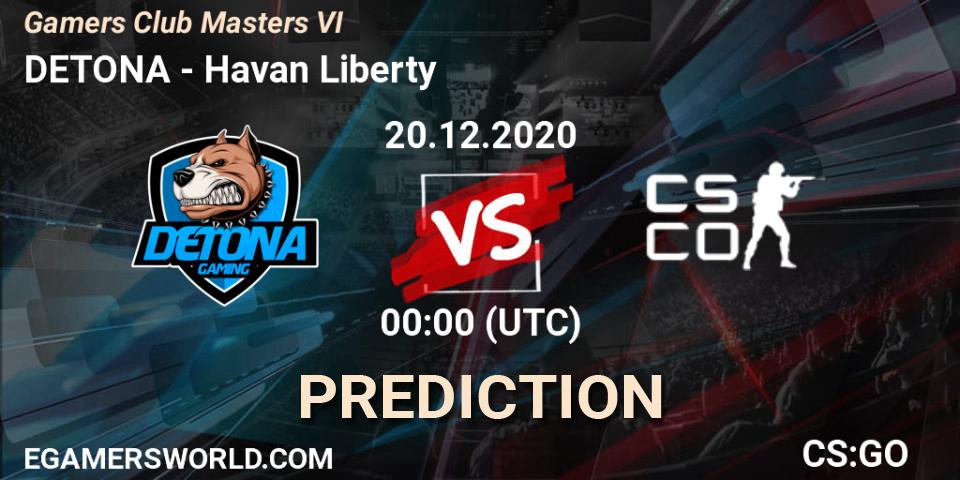 Pronósticos DETONA - Havan Liberty. 19.12.2020 at 23:30. Gamers Club Masters VI - Counter-Strike (CS2)
