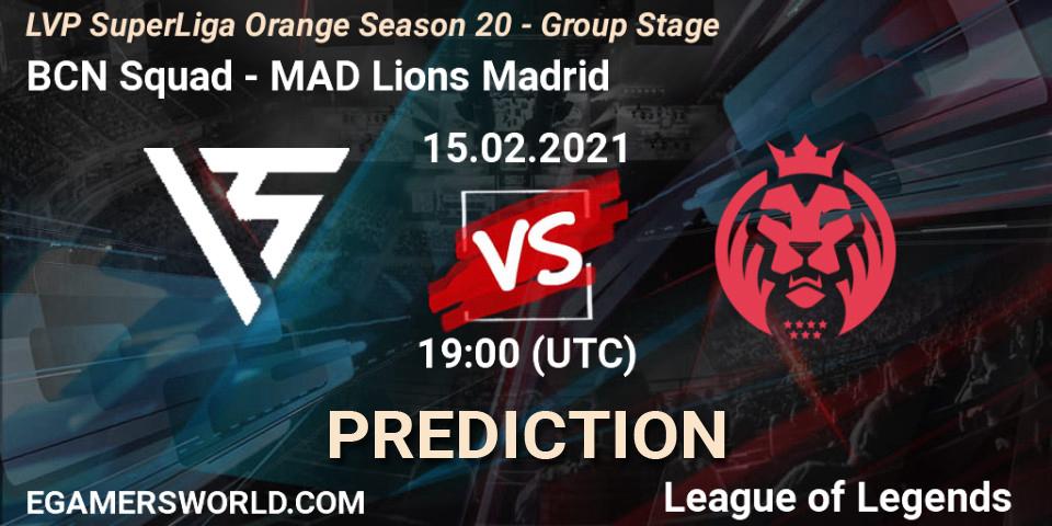 Pronósticos BCN Squad - MAD Lions Madrid. 15.02.2021 at 19:15. LVP SuperLiga Orange Season 20 - Group Stage - LoL