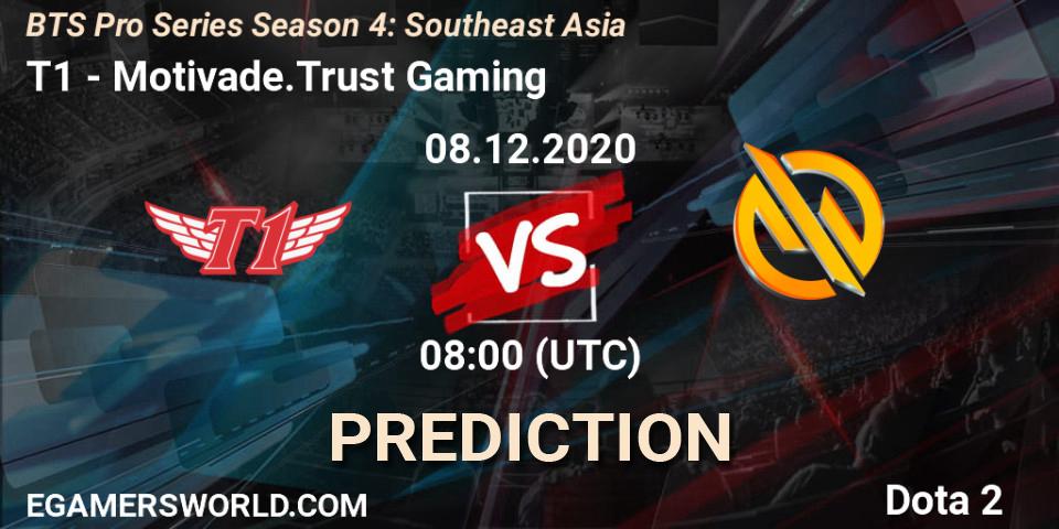 Pronósticos T1 - Motivade.Trust Gaming. 08.12.2020 at 08:11. BTS Pro Series Season 4: Southeast Asia - Dota 2