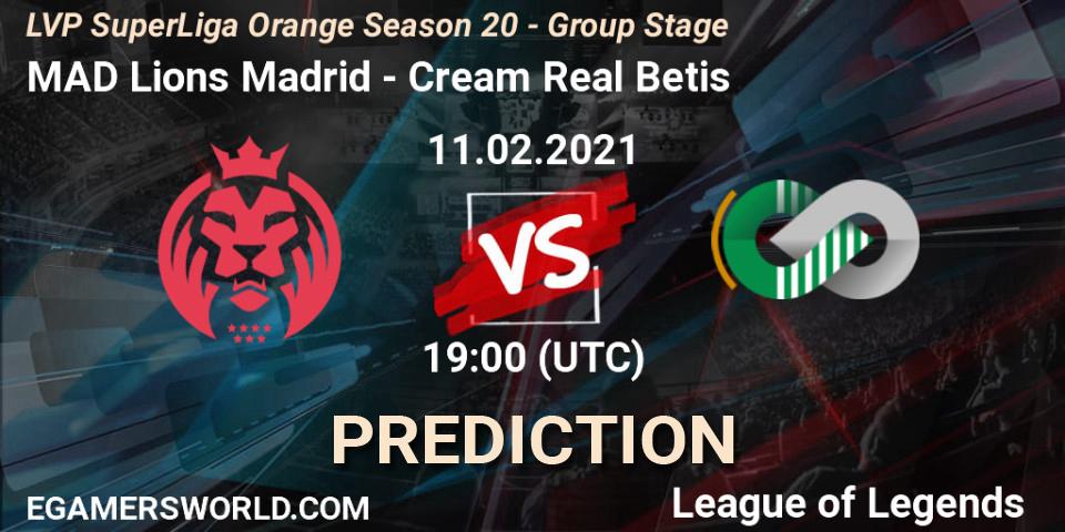 Pronósticos MAD Lions Madrid - Cream Real Betis. 11.02.2021 at 19:00. LVP SuperLiga Orange Season 20 - Group Stage - LoL