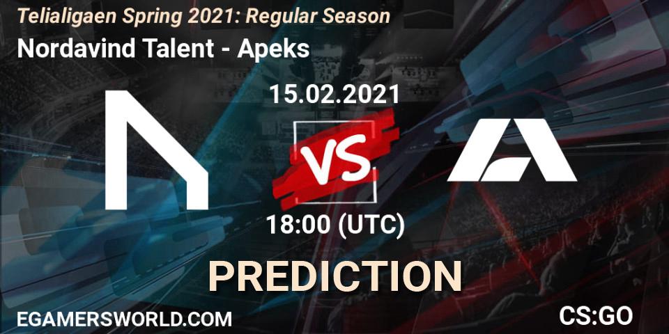 Pronósticos Nordavind Talent - Apeks. 15.02.2021 at 18:00. Telialigaen Spring 2021: Regular Season - Counter-Strike (CS2)