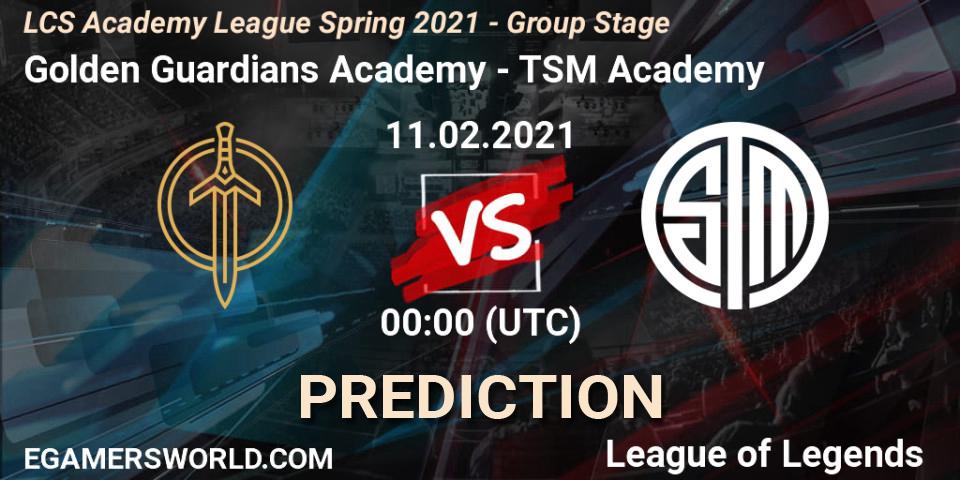 Pronósticos Golden Guardians Academy - TSM Academy. 11.02.2021 at 00:00. LCS Academy League Spring 2021 - Group Stage - LoL