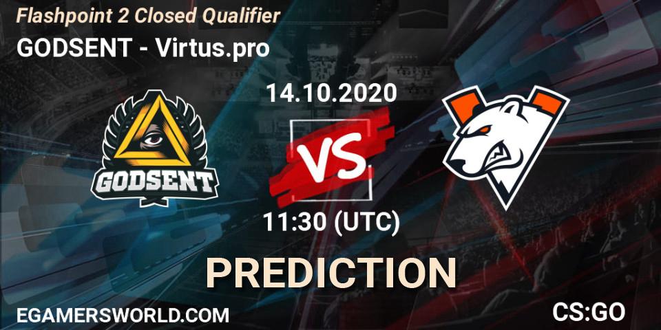 Pronósticos GODSENT - Virtus.pro. 14.10.2020 at 11:30. Flashpoint 2 Closed Qualifier - Counter-Strike (CS2)