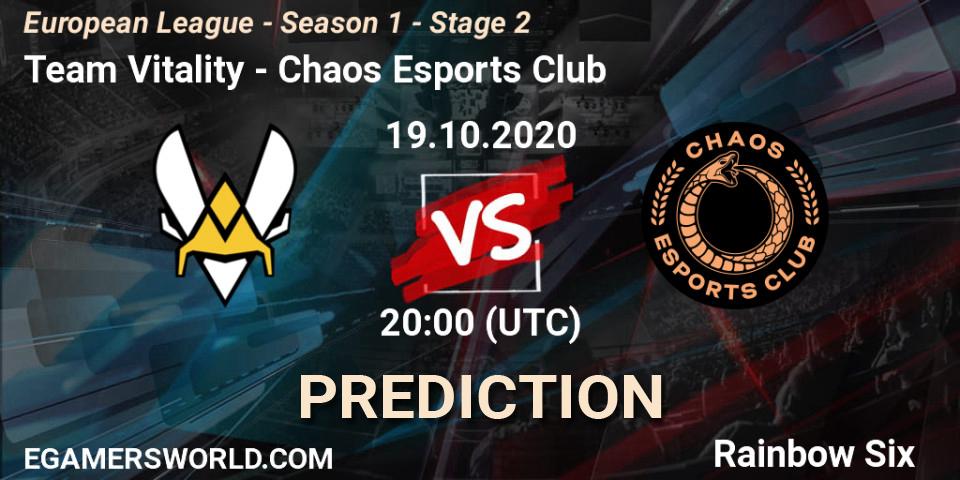 Pronósticos Team Vitality - Chaos Esports Club. 19.10.20. European League - Season 1 - Stage 2 - Rainbow Six