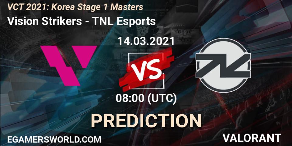 Pronósticos Vision Strikers - TNL Esports. 14.03.2021 at 08:00. VCT 2021: Korea Stage 1 Masters - VALORANT