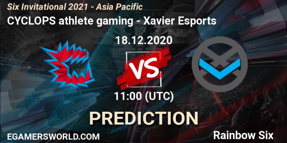 Pronósticos CYCLOPS athlete gaming - Xavier Esports. 18.12.2020 at 11:00. Six Invitational 2021 - Asia Pacific - Rainbow Six
