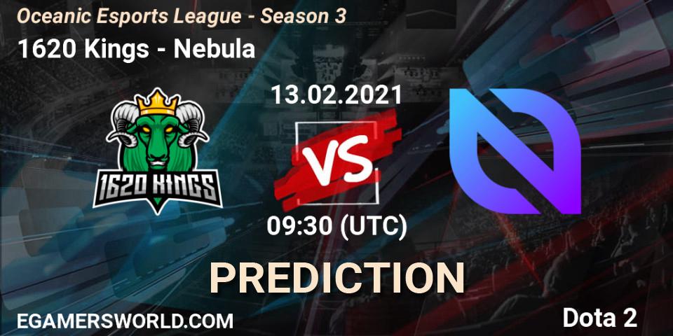 Pronósticos 1620 Kings - Nebula. 13.02.2021 at 10:52. Oceanic Esports League - Season 3 - Dota 2